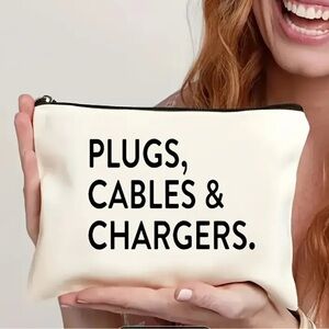 White Pouch with Black Text Accessories Case